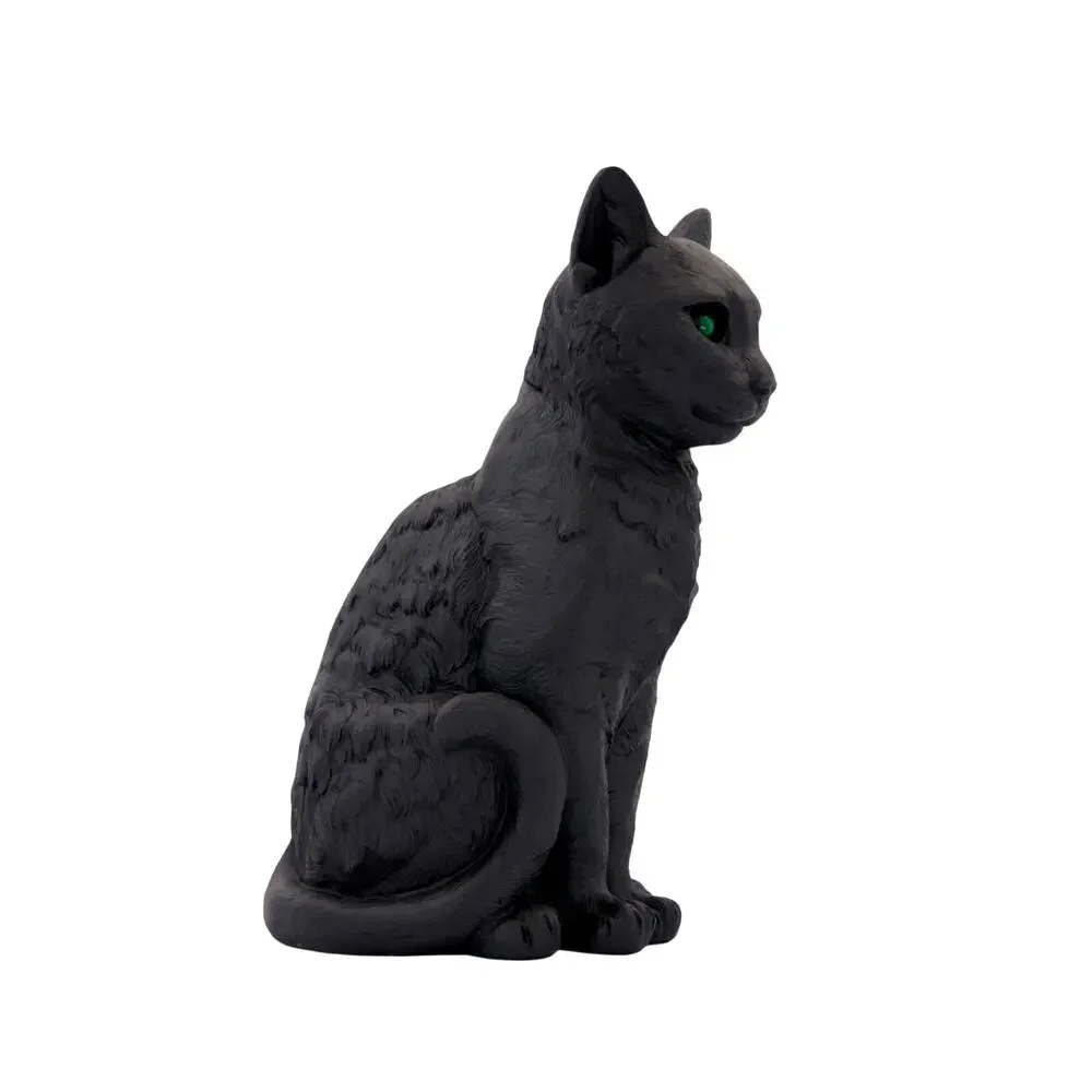 Gothic Black Cat Figurine w/ Piercing Green Eyes 13in Spooky Halloween Decor NEW